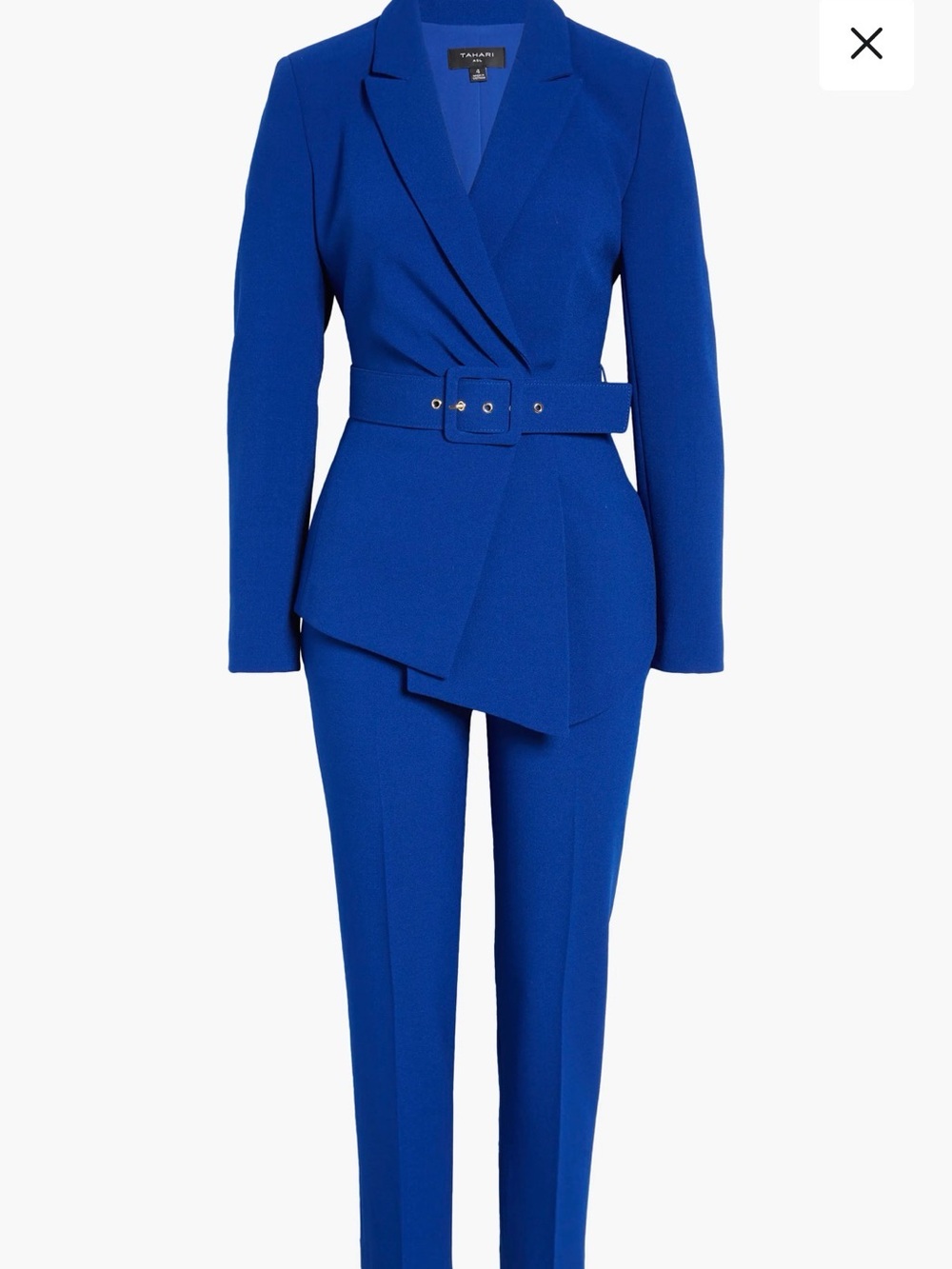 Tahari ASL Cobalt Blue Belted Asymmetric Pantsuit